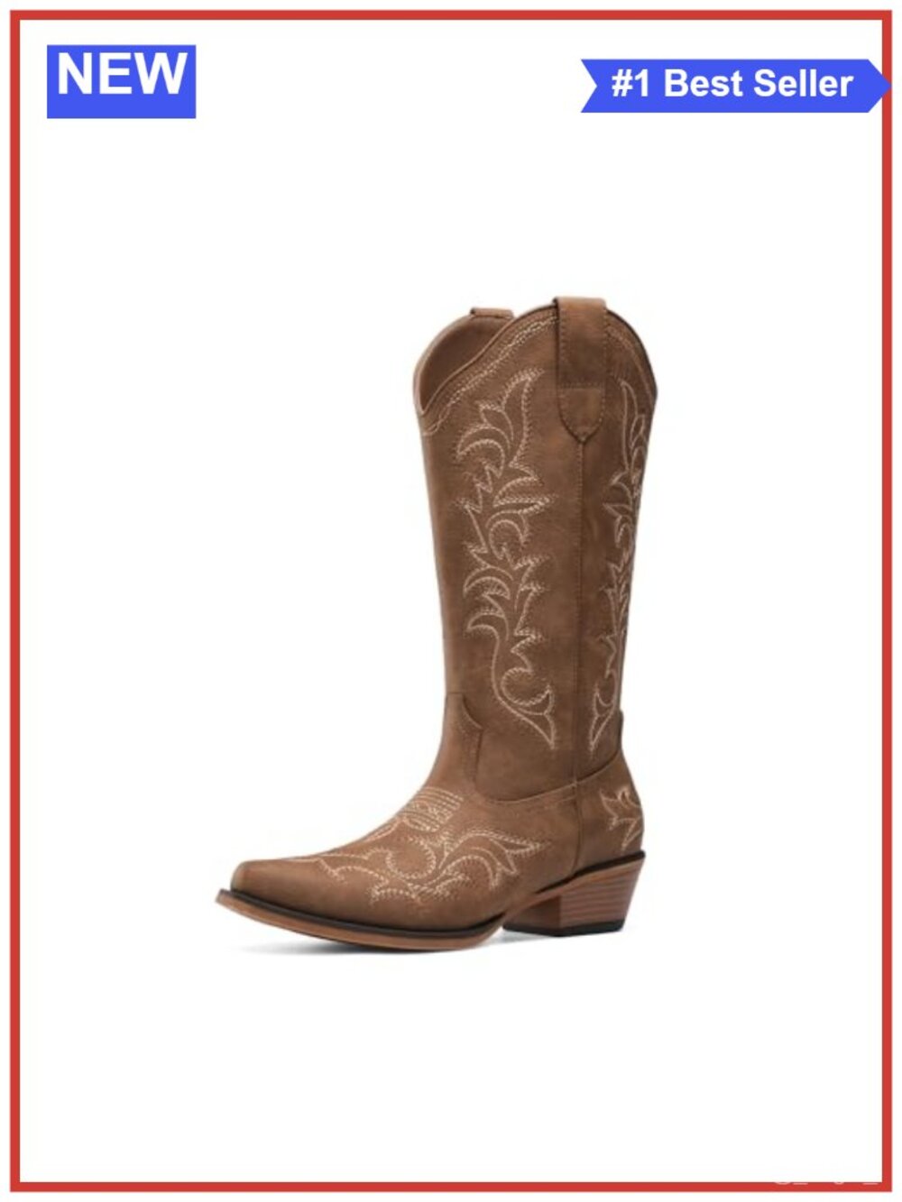 Women's Faux Leather Western Cowboy Boots Mid-Calf Block Heel